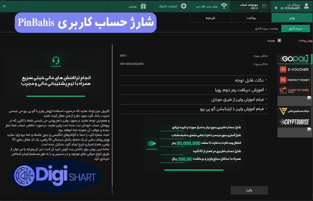 شارژ حساب کاربری PinBahis