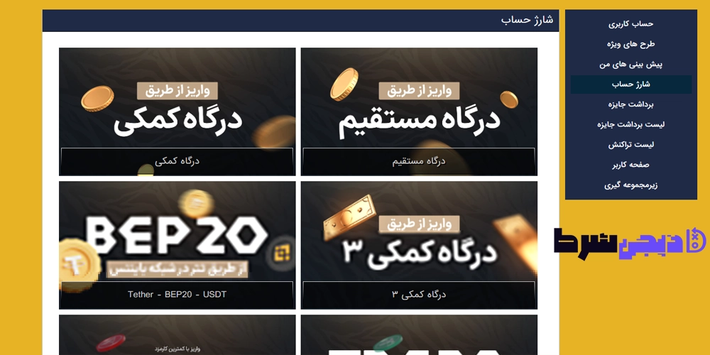 شارژ حساب در سایت انفج باز