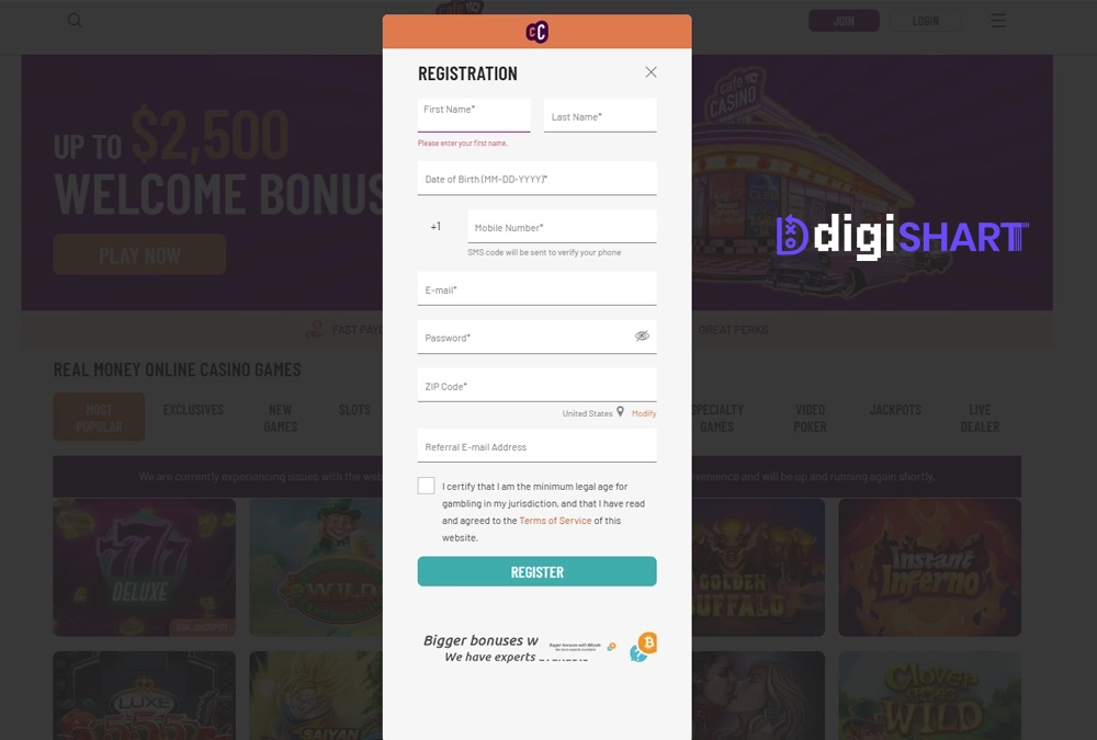 ثبت نام و ورود در سایت کافه کازینو Cafe Casino