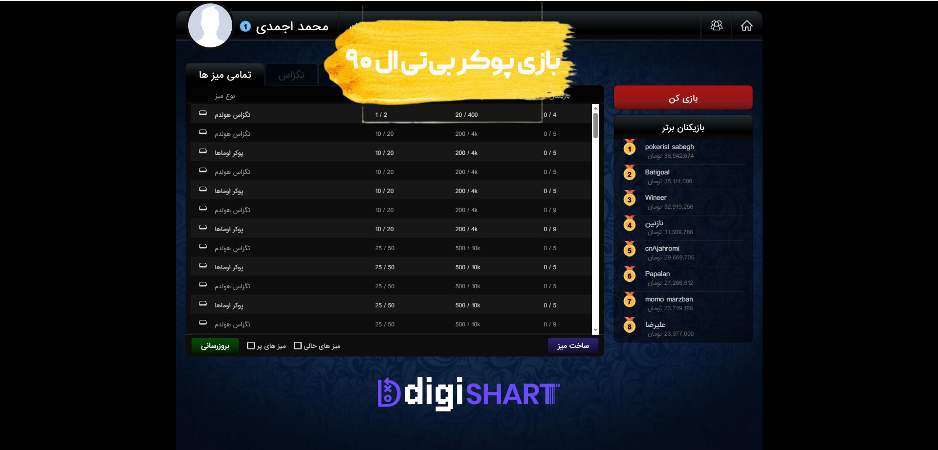 میز های ورق و شانسی سایت بی تی ال 90